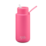 Neon ceramic reusable bottle with Straw Lid - 34oz / 1,000ml  -  Neon Pink || Frank Green