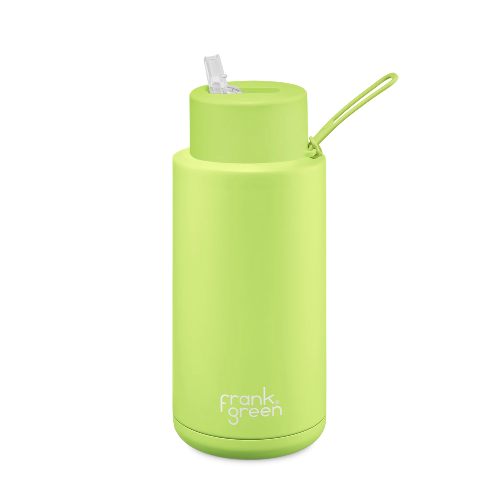 Ceramic reusable bottle with straw lid - 34oz / 1,000ml  -  Pistachio Green || Frank Green