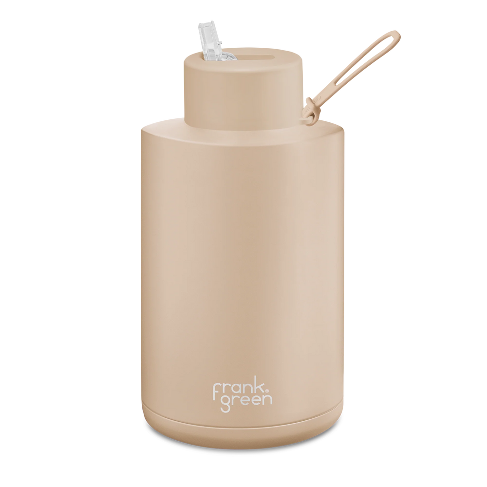 Ceramic reusable bottle with straw lid - 68oz / 2,000ml  -  Stone || Frank Green