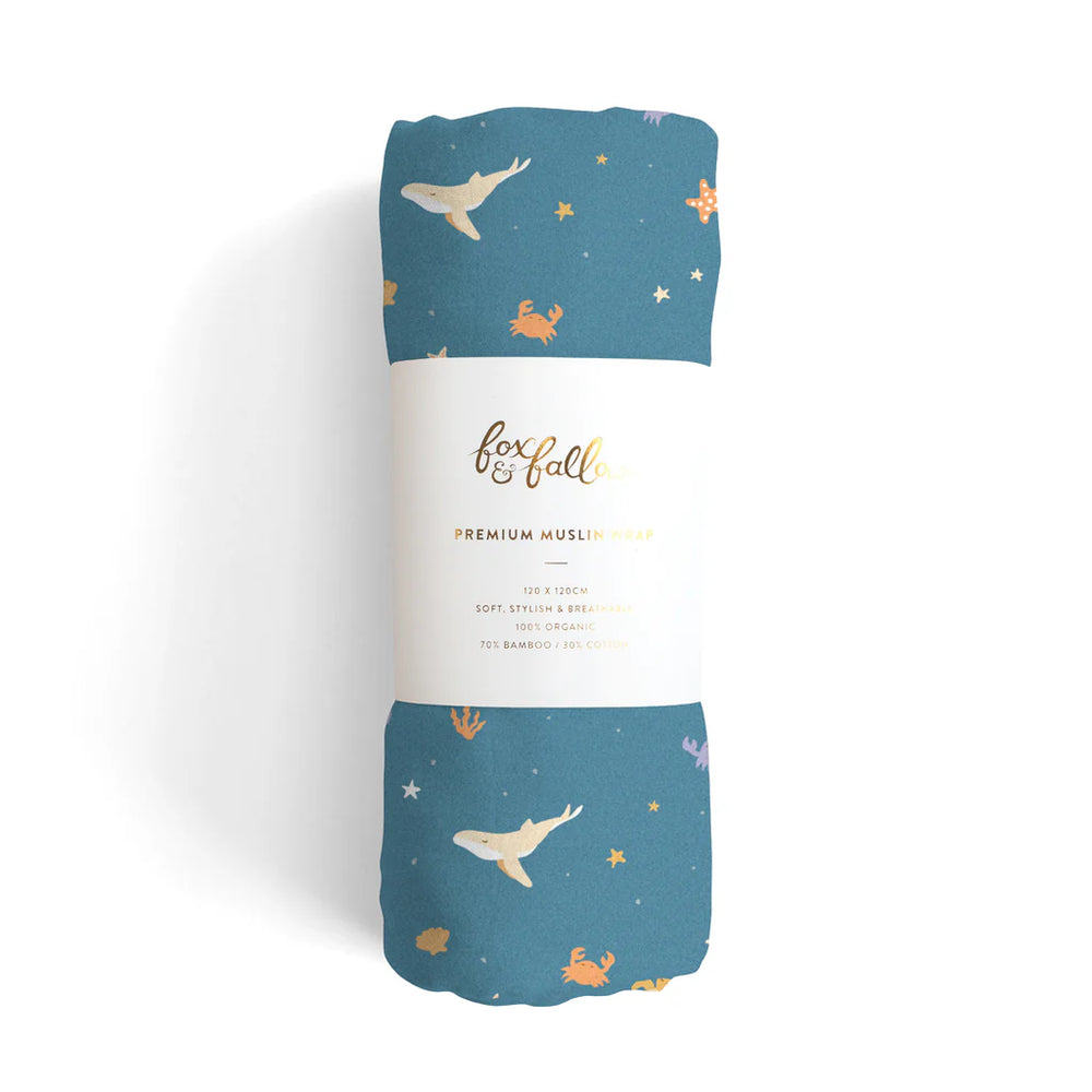 Ocean Creatures Marine Muslin Wrap Swaddle || FOX & FALLOW