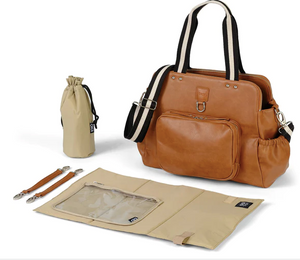 
            
                Load image into Gallery viewer, Faux Leather Tote Triple Compartment - Tan || OiOi
            
        