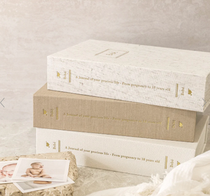 Bebe Baby Book with Keepsake Box & Pen -  MOCHA || TRULY AMOR