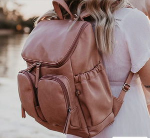 Faux Leather Nappy Backpack - Dusty Rose || OiOi