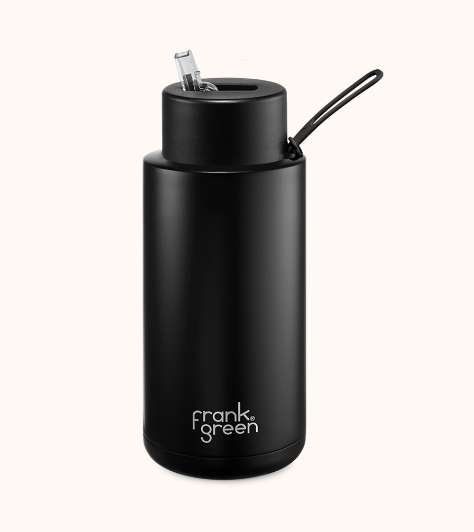Ceramic reusable bottle with straw lid - 34oz / 1,000ml  -  Midnight || Frank Green