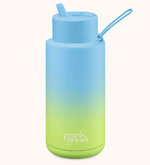 Gradient Ceramic reusable bottle with straw lid - 34oz / 1,000ml  -  blue/pistachio || Frank Green