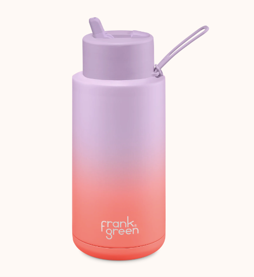Gradient Ceramic reusable bottle with straw lid - 34oz / 1,000ml  -  Lilac/Coral || Frank Green