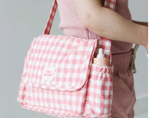 Convertible Dolls Nappy Bag Set - Pink Ginham || TINY HARLOW