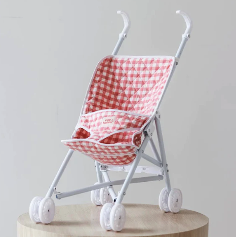 
            
                Load image into Gallery viewer, Dolls Pram - Pink Gingham || TINY HARLOW
            
        