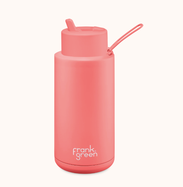 Ceramic reusable bottle with straw lid - 34oz / 1,000ml  -  Sweet Peach || Frank Green