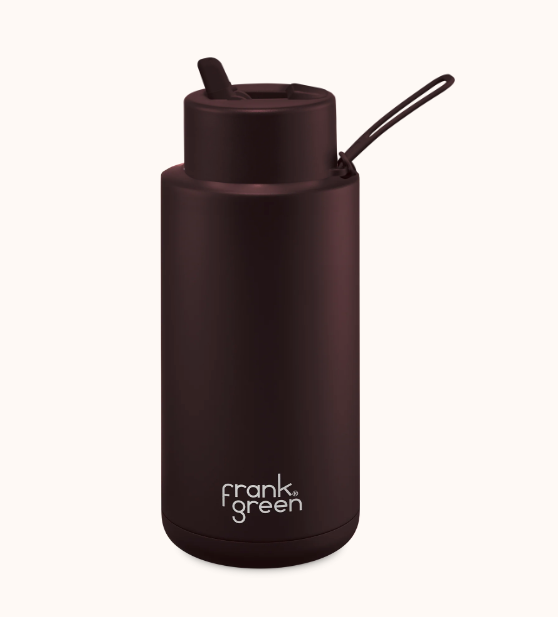 Ceramic reusable bottle with straw lid - 34oz / 1,000ml  -  Chocolate || Frank Green