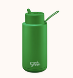 Ceramic reusable bottle with straw lid - 34oz / 1,000ml  -  Evergreen || Frank Green