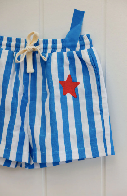 Dizzy Star Shorts - Blue Stripe || SUNDAY SIBLINGS