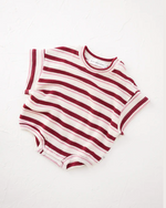 Pomegranate Stripe Knitted TShirt Romper || CINNAMON BABY