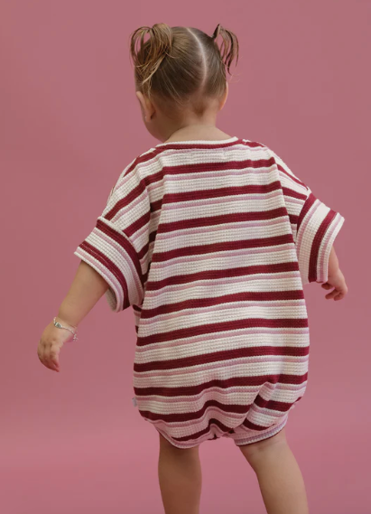 Pomegranate Stripe Knitted TShirt Romper || CINNAMON BABY