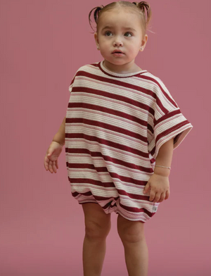 Pomegranate Stripe Knitted TShirt Romper || CINNAMON BABY