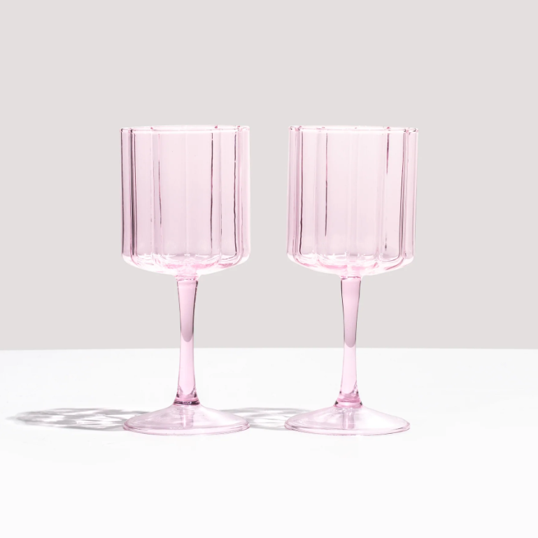 Two Wave Wine Glasses - Pink  || Fazeek