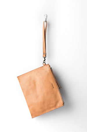 Large Flat Leather Pouch - Natural  ||  Juju & Co