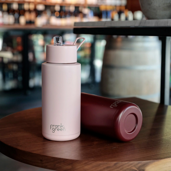 Ceramic reusable bottle with straw lid - 34oz / 1,000ml  -  Blushed || Frank Green