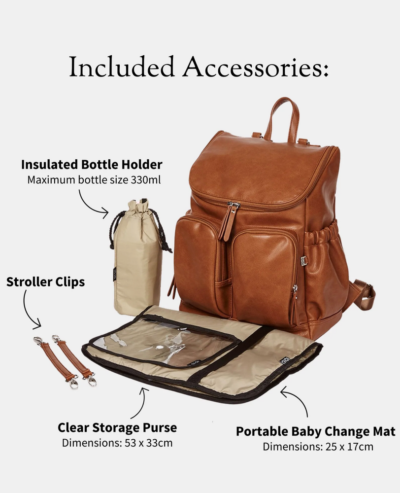 Faux Leather Nappy Backpack - Tan || OiOi