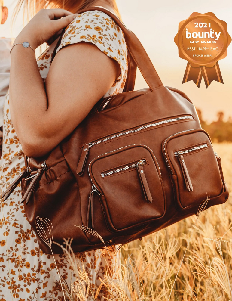 Faux Leather Carry All Nappy Bag - Tan || OiOi