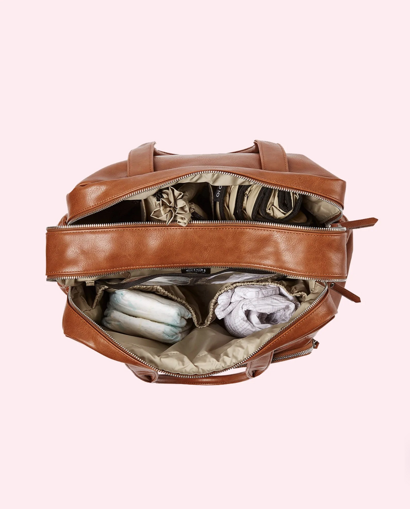 
            
                Load image into Gallery viewer, Faux Leather Carry All Nappy Bag - Tan || OiOi
            
        