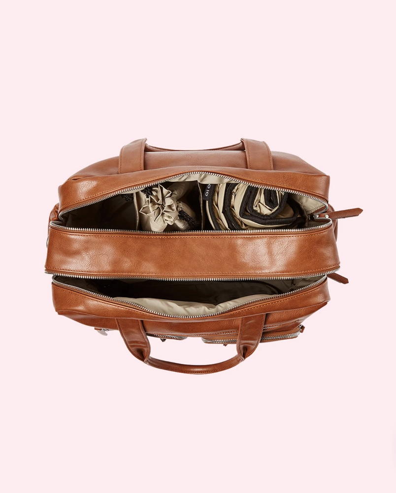 
            
                Load image into Gallery viewer, Faux Leather Carry All Nappy Bag - Tan || OiOi
            
        