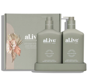 
            
                Load image into Gallery viewer, Wash and Lotion Duo . Green Pepper &amp;amp; Lotus  ||  Al.ive
            
        